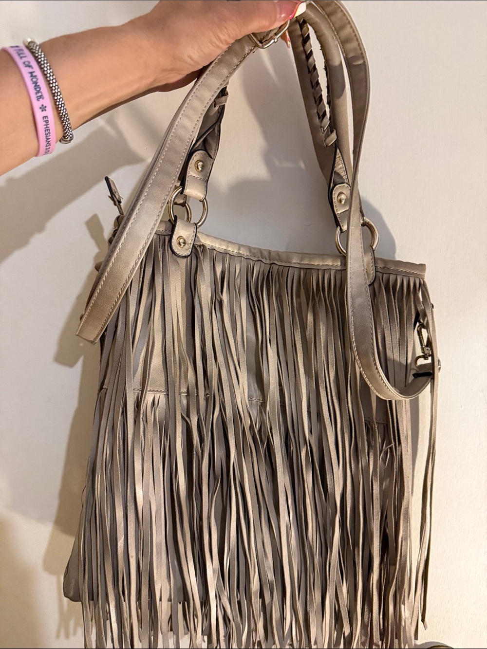 Fringe Crossbody Shoulder Bag in Taupe - Picture 5 of 12